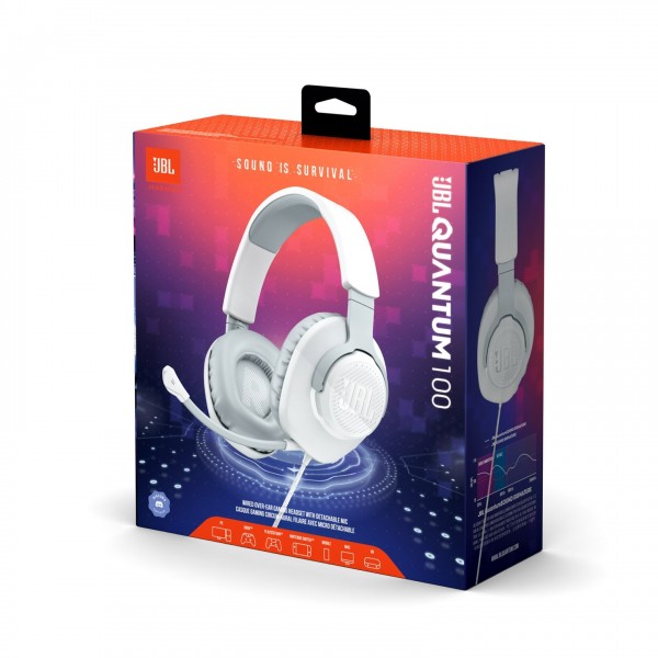 JBL Quantum 100 Gaming-Wired Over-ear Headset, White - Packaging