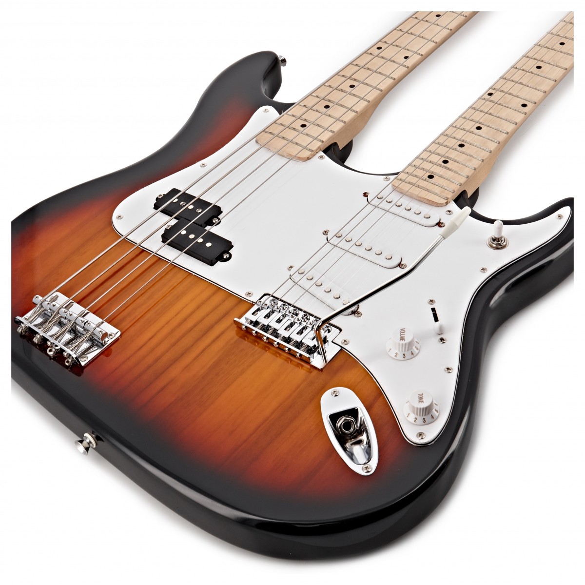 LA Double Neck Bass and Electric Guitar by Gear4music, Sunburst, 2023 ...