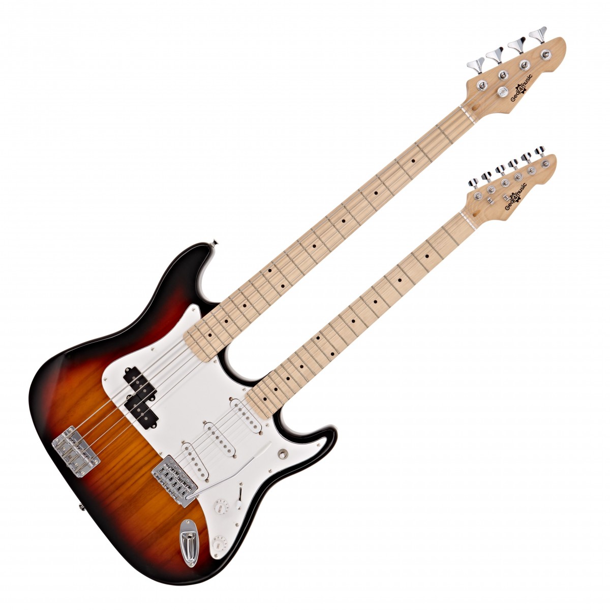 LA Double Neck Bass and Electric Guitar by Gear4music, Sunburst, 2023 ...