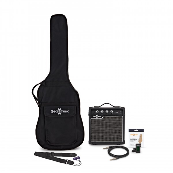 3/4 LA Electric Guitar Black, 10W Guitar Amp & Accessory Pack