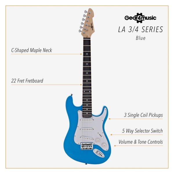 3/4 LA Electric Guitar Blue, Mini Guitar Amp Pack