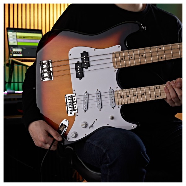 LA Double Neck Bass and Electric Guitar by Gear4music, Sunburst at