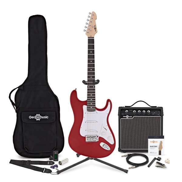 LA Electric Guitar Red, 15W Guitar Amp & Ultimate Accessory Pack