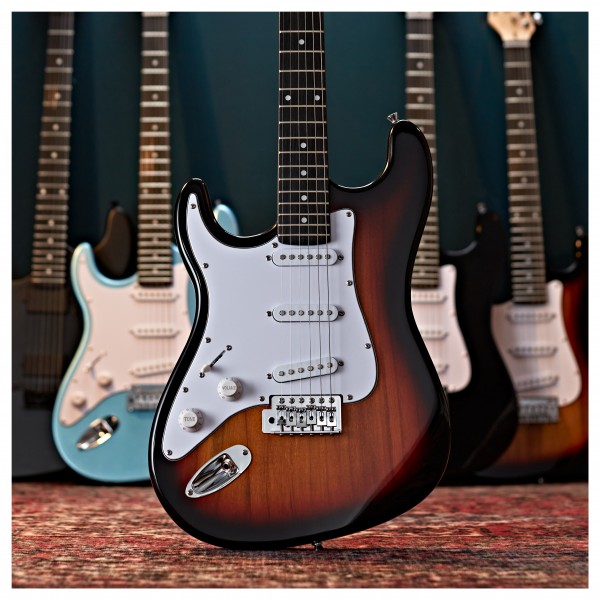 LA Left Handed Electric Guitar Sunburst, 10W Guitar Amp & Accessory Pack