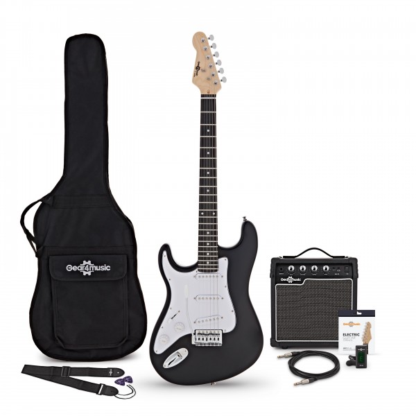 LA Left Handed Electric Guitar Black, 10W Guitar Amp & Accessory Pack