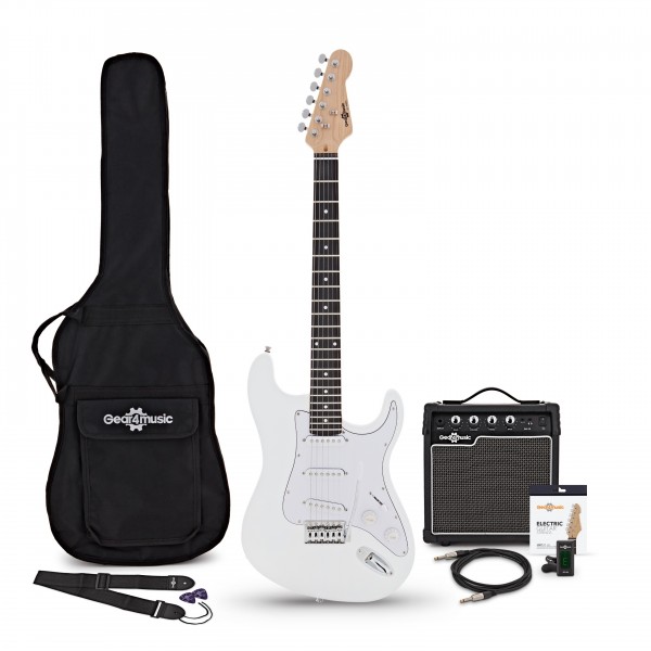 LA Electric Guitar White, 10W Guitar Amp & Accessory Pack