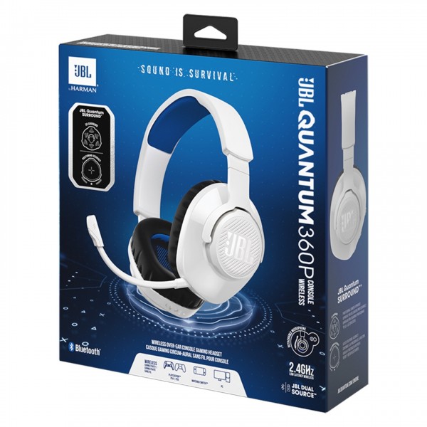 JBL Quantum 360P Wireless Gaming Headset for Playstation, White Box View
