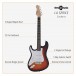 LA Left Handed Electric Guitar by Gear4music, Sunburst