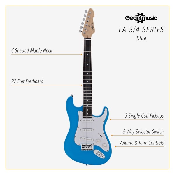 3/4 LA Electric Guitar by Gear4music, Blue