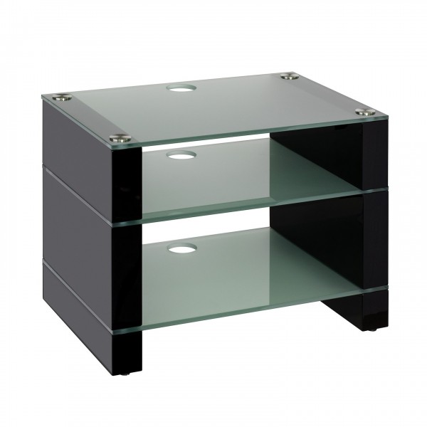 Blok STAX 450 Hi-Fi and Vinyl Rack, Black Gloss and Etched Glass Front View