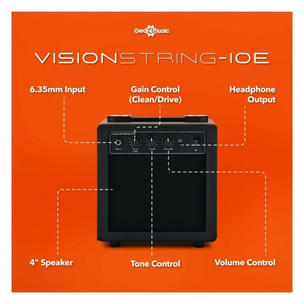 VISIONSTRING Left Handed Electric Guitar Pack, Black