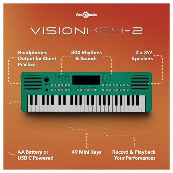 VISIONKEY-2 49 Key Portable Mini Keyboard Green, Headphones Pack