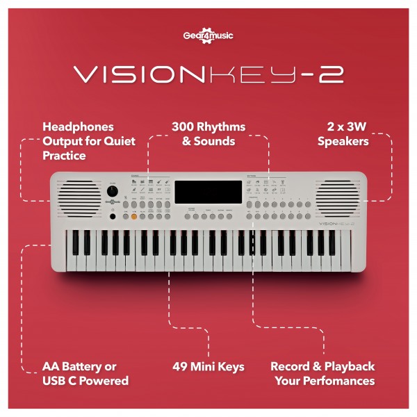 VISIONKEY-2 49 Key Portable Mini Keyboard, White