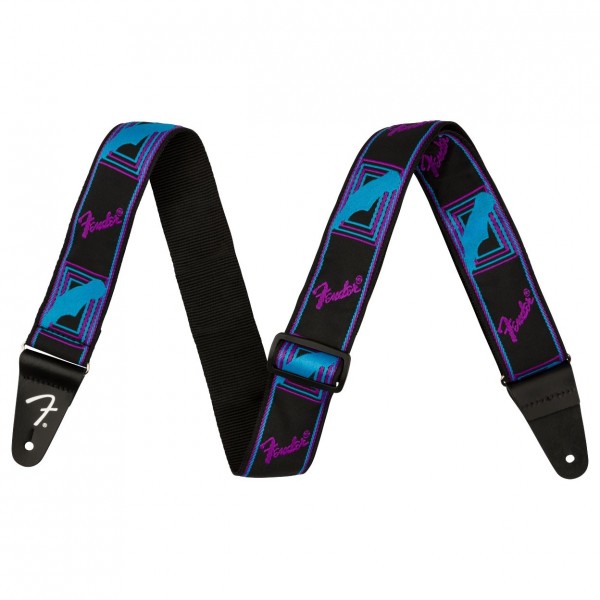 Fender Neon Monogram Guitar Strap, Blue and Purple, 2"