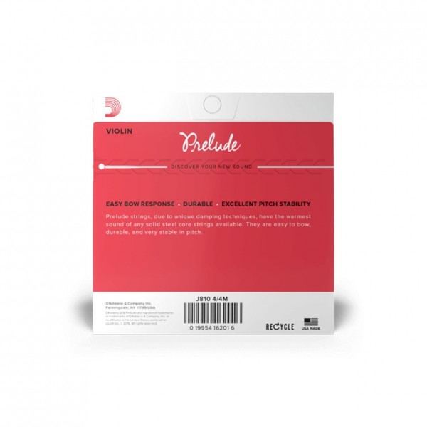 D'Addario Prelude Violin String Set, 4/4 Size, Medium - back