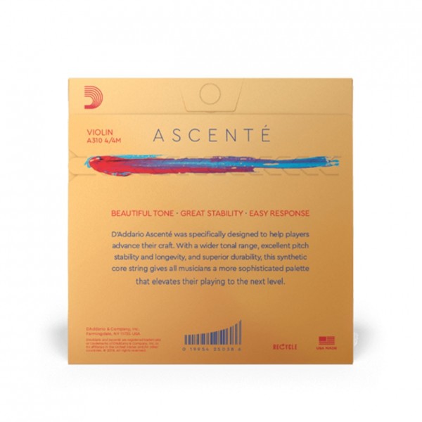 D'Addario Ascenté Violin String Set, 4/4 Size, Medium
