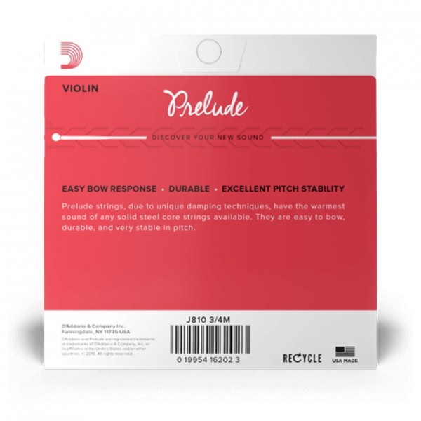 D'Addario Prelude Violin String Set, 3/4 Size, Medium