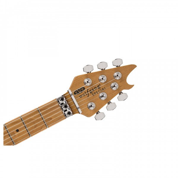 EVH Wolfgang Special QM, Baked Maple Fingerboard, Tiger Eye Glow - Headstock, Front