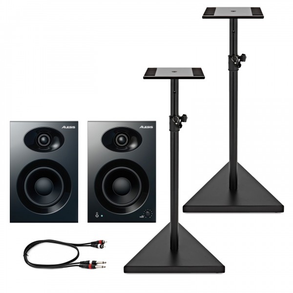 Alesis Elevate 4 Studio Monitor Pair with Studio Monitor Stands - Bundle