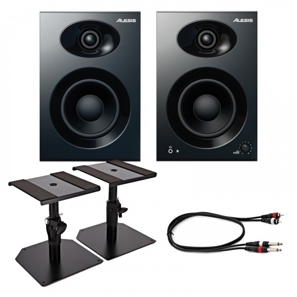 Alesis Elevate 4 Studio Monitor Pair with Desktop Monitor Stands - Bundle