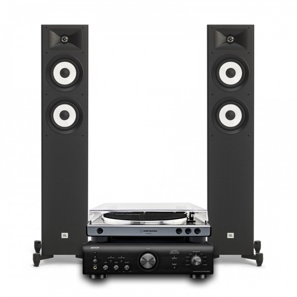 Audio Technica AT-LP60XUSB with Denon PMA-600NE & JBL Stage A170 Hi-Fi Bundle Front View