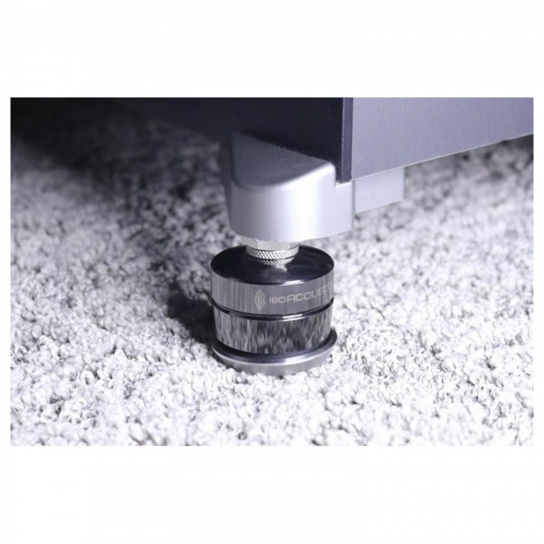 IsoAcoustics GAIA 2 Carpet Disk in use with GAIA Isolator and Floorstanding Speakers