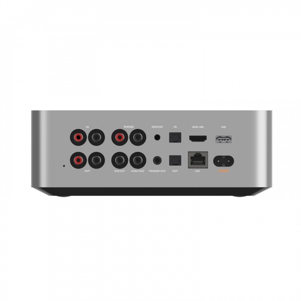 WiiM Ultra Streamer, Silver - Rear panel and connections including HDMI ARC, Phono-in, Line-in, USB and more