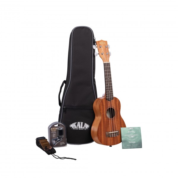 Kala Spruce Top Soprano No Binding Bundle w/ Bag, Tuner, Strap & Strings