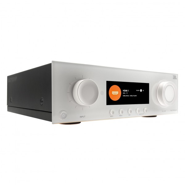 JBL MA710HP 7.2 Channel 8K High Performance AV Receiver, White - Facing right