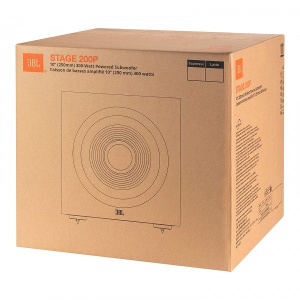 JBL Stage 200P Powered Subwoofer, White - Packaging