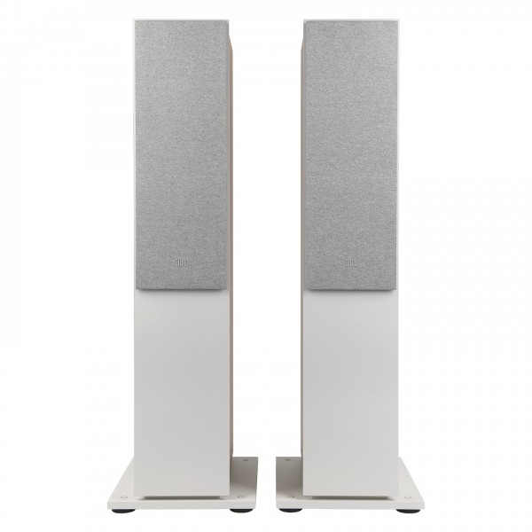 JBL Stage 260F Floorstanding Speakers (Pair), White - Front with grilles attached