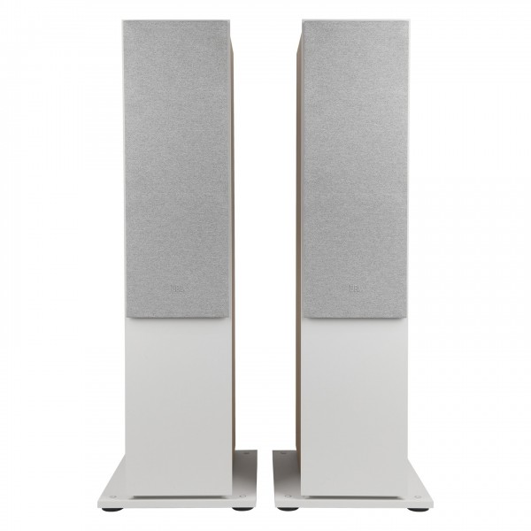 JBL Stage 280F Floorstanding Speakers (Pair), White - Front with grille attached