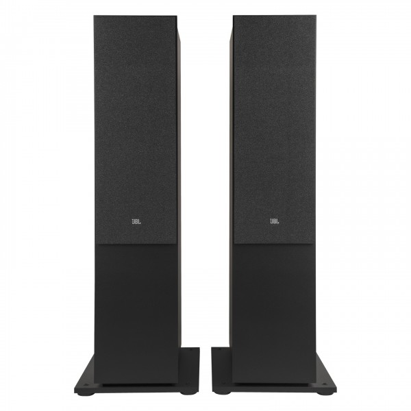 JBL Stage 280F Floorstanding Speakers (Pair), Black - Front with grille attached