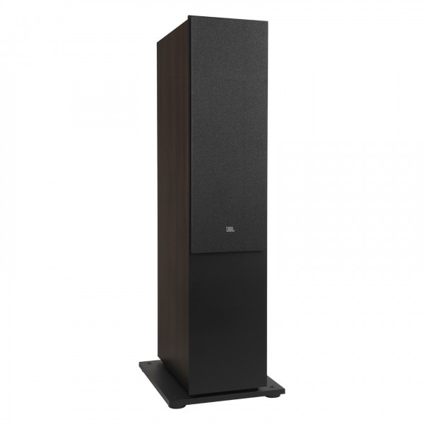 JBL Stage 280F Floorstanding Speaker, Black - Front angled with grille attached