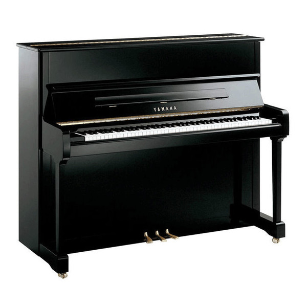 Yamaha P121 Upright Piano, Black Polyester + Chrome + Castors 