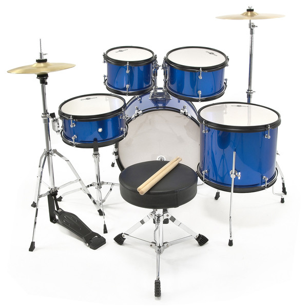 Junior 5 Piece Drum Kit by Gear4music, Blue