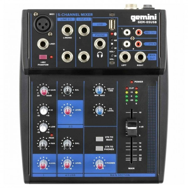 Gemini GEM-05USB Desktop 5-Channel Mixer - Top