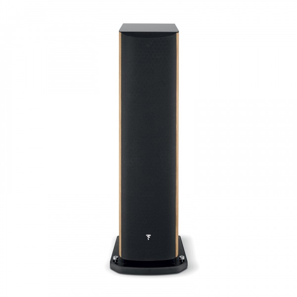 Focal Aria Evo X N4 Floorstanding Speaker, Prime Walnut front view with grille attached