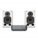 WiiM Amp, Space Grey & Wharfedale Diamond 9.1, White Hi-Fi Bundle Front View