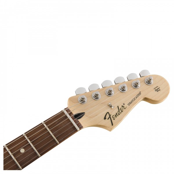 Fender Standard Stratocaster Electric Guitar, PF, Lake Placid Blue headstock close up