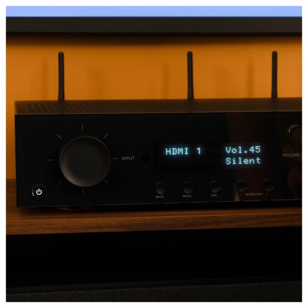 JBL MA710 7.2 Channel 8K AV Receiver, Black - lifestyle close up