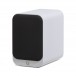 Q Acoustics 3020c Bookshelf Speaker, Satin White - Angled with magnetic grille attached