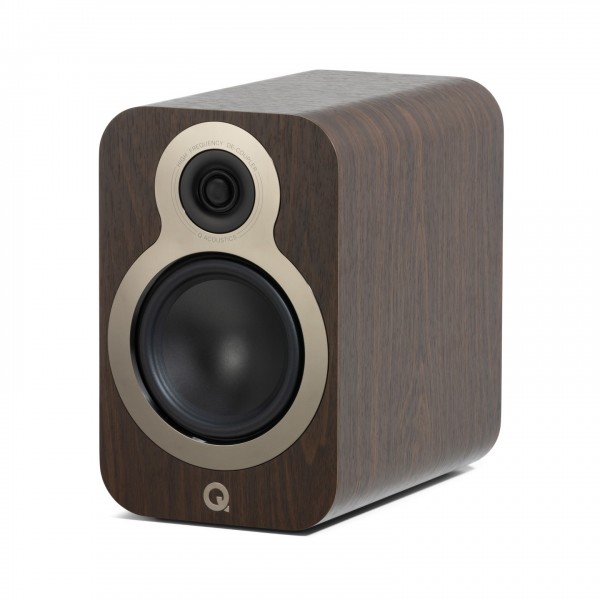 Q Acoustics 3020c Bookshelf Speaker, Claro Walnut - Angled