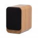 Q Acoustics 3020c Bookshelf Speaker, Pin Oak - Angled with magnetic grille attached