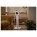 JBL Stage Floor Stands (Pair), White - Lifestyle with JBL Stage 2 240B Bookshelf Speaker mounted on top