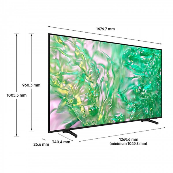 Samsung 2024 DU8000 75" Crystal UHD 4K HDR Smart TV Dimensions Chart