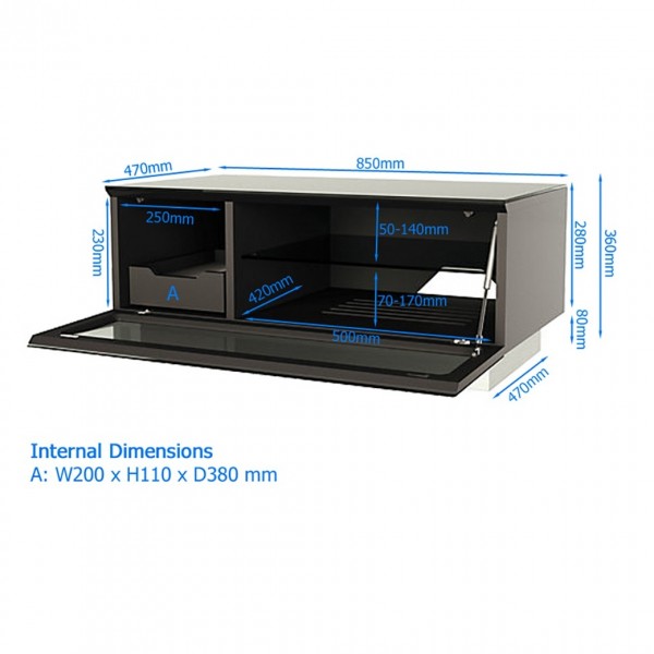 Alphason Element Modular 850 TV Cabinet, White Gloss - Dimensions