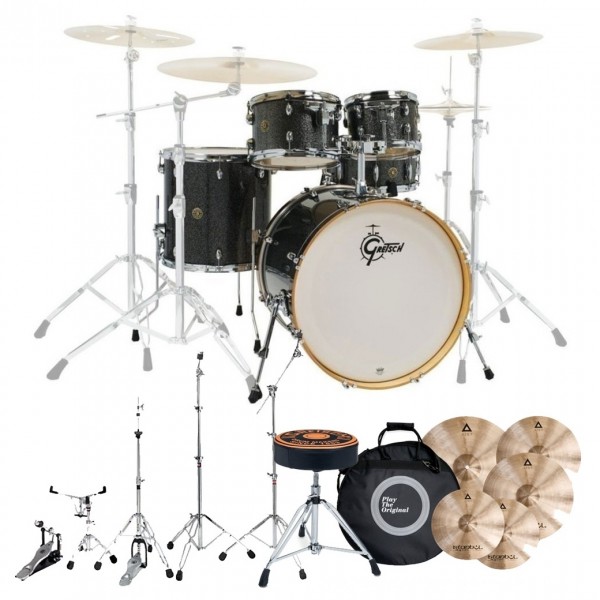 Gretsch Catalina 22'' Maple 5pc Plus Istanbul Xist Cymbals, Hardware & Throne Pack, Black Stardust