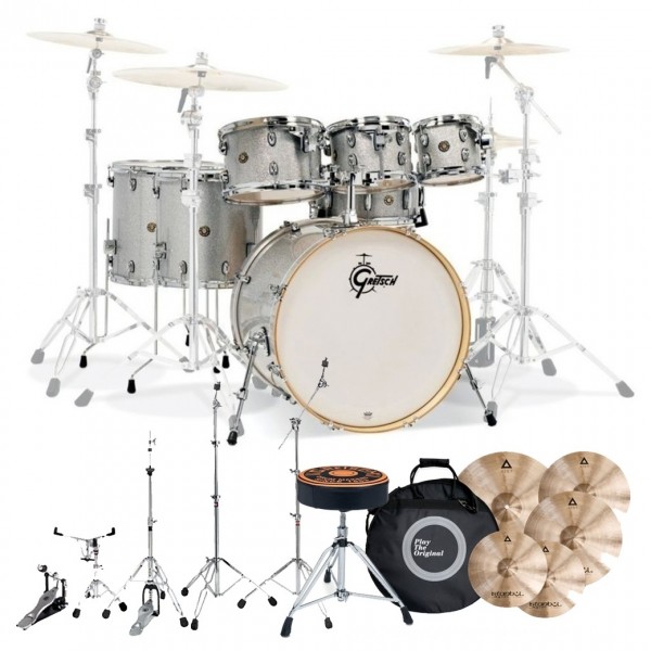 Gretsch Catalina Maple 22'' 7pc Plus Istanbul Xist Cymbals, Hardware & Throne Pack, Silver Sparkle