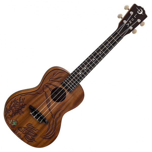 Luna Coral Concert Ukulele, Solid Mahogany Front View